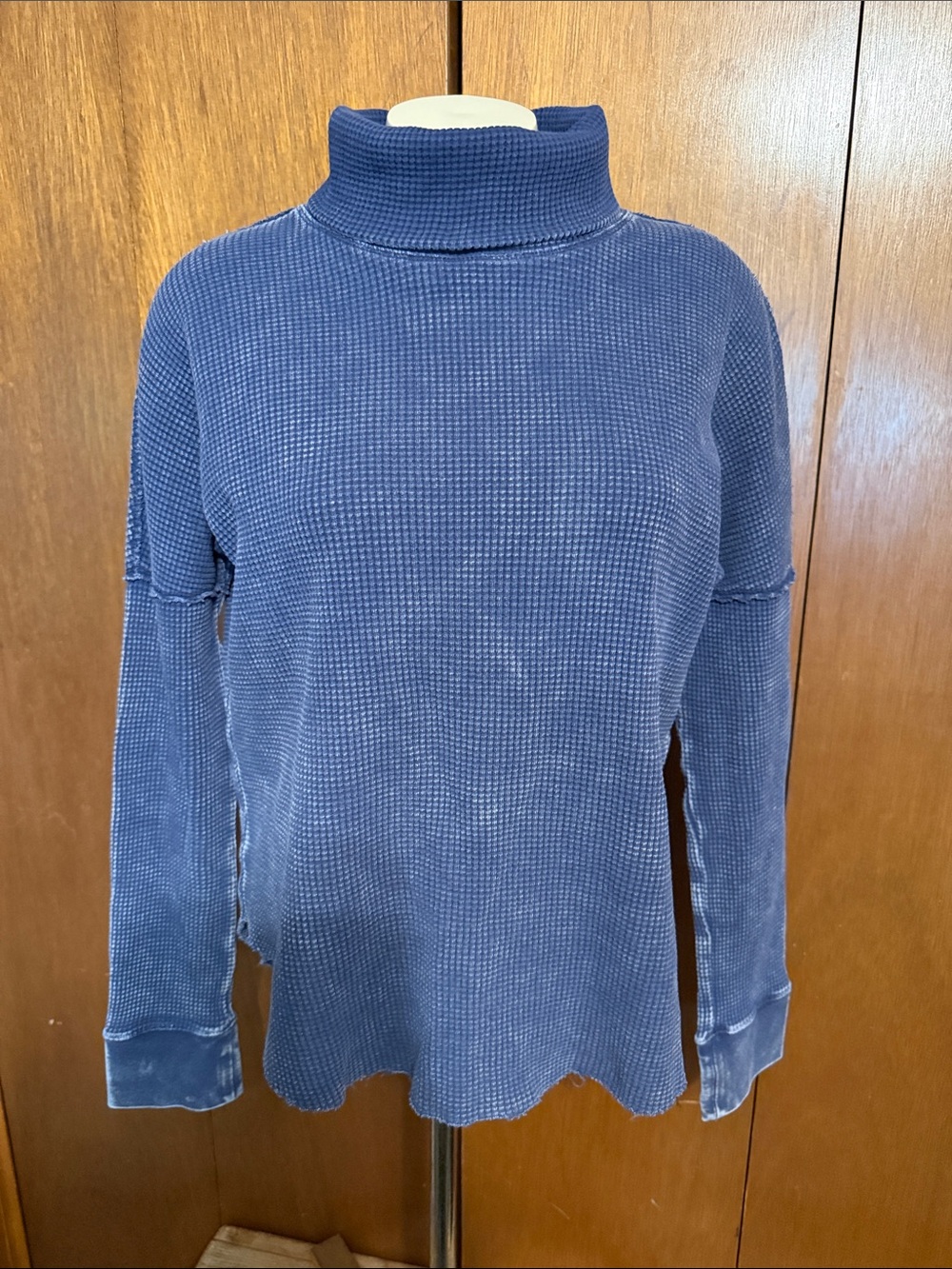 Betsey Johnson Distressed Blue Waffle Knit Turtleneck Sweater